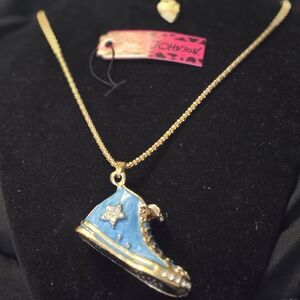 Betsey Johnson Gold and Blue Sneaker Necklace